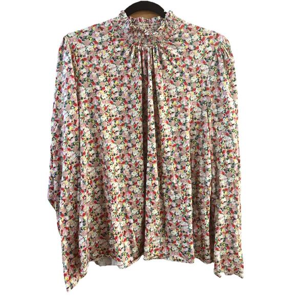 Boden Blouse Pullover Floral Sz 20/22 Smocked High Neck Cottagecore Office - Picture 1 of 5